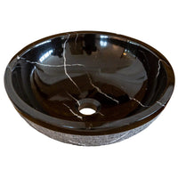 Natural Stone Toros Black Marble Above Vanity Bathroom Sink Rustic Outside (D)16" (H)6"