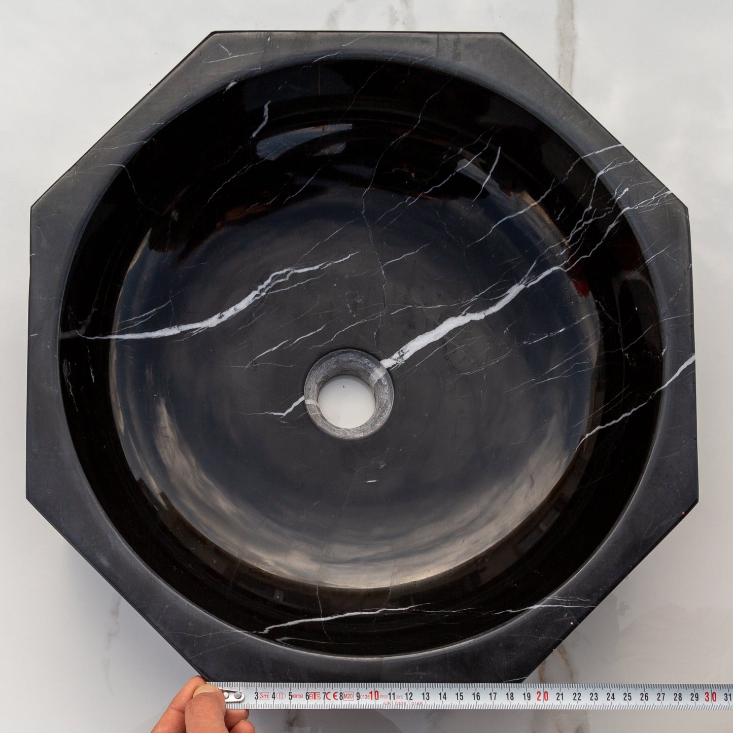 Toros Black Marble Octagon Above-vanity Bathroom Sink Polished (D)16" (H)5"