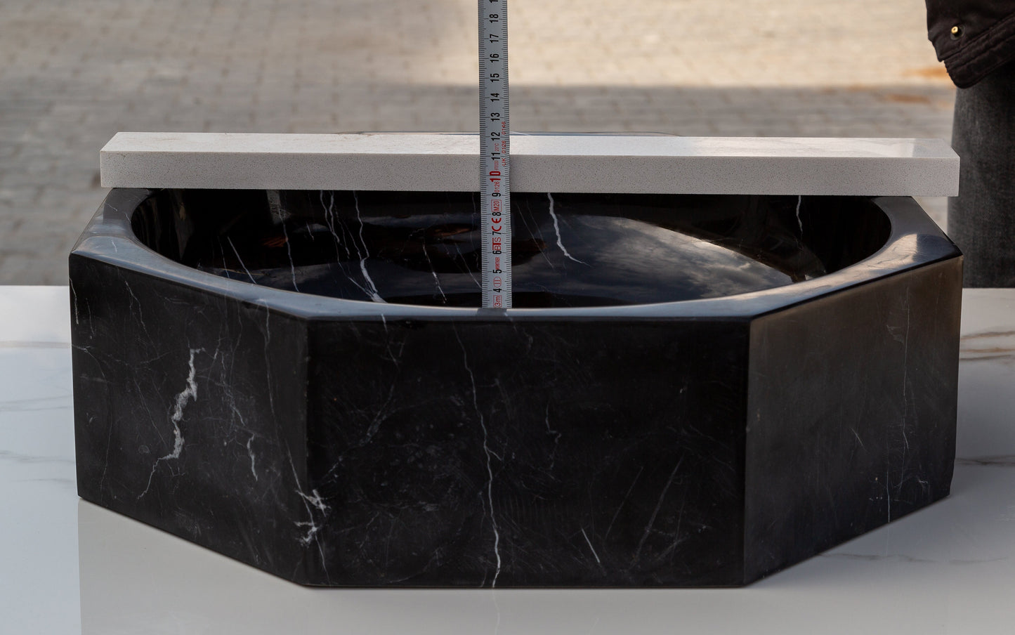 Toros Black Marble Octagon Above-vanity Bathroom Sink Polished (D)16" (H)5"