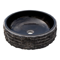 Toros Black Marble Rustic Above Vanity Round Bathroom Sink (D)16" (H)5"