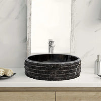 Toros Black Marble Rustic Above Vanity Round Bathroom Sink (D)16" (H)5"