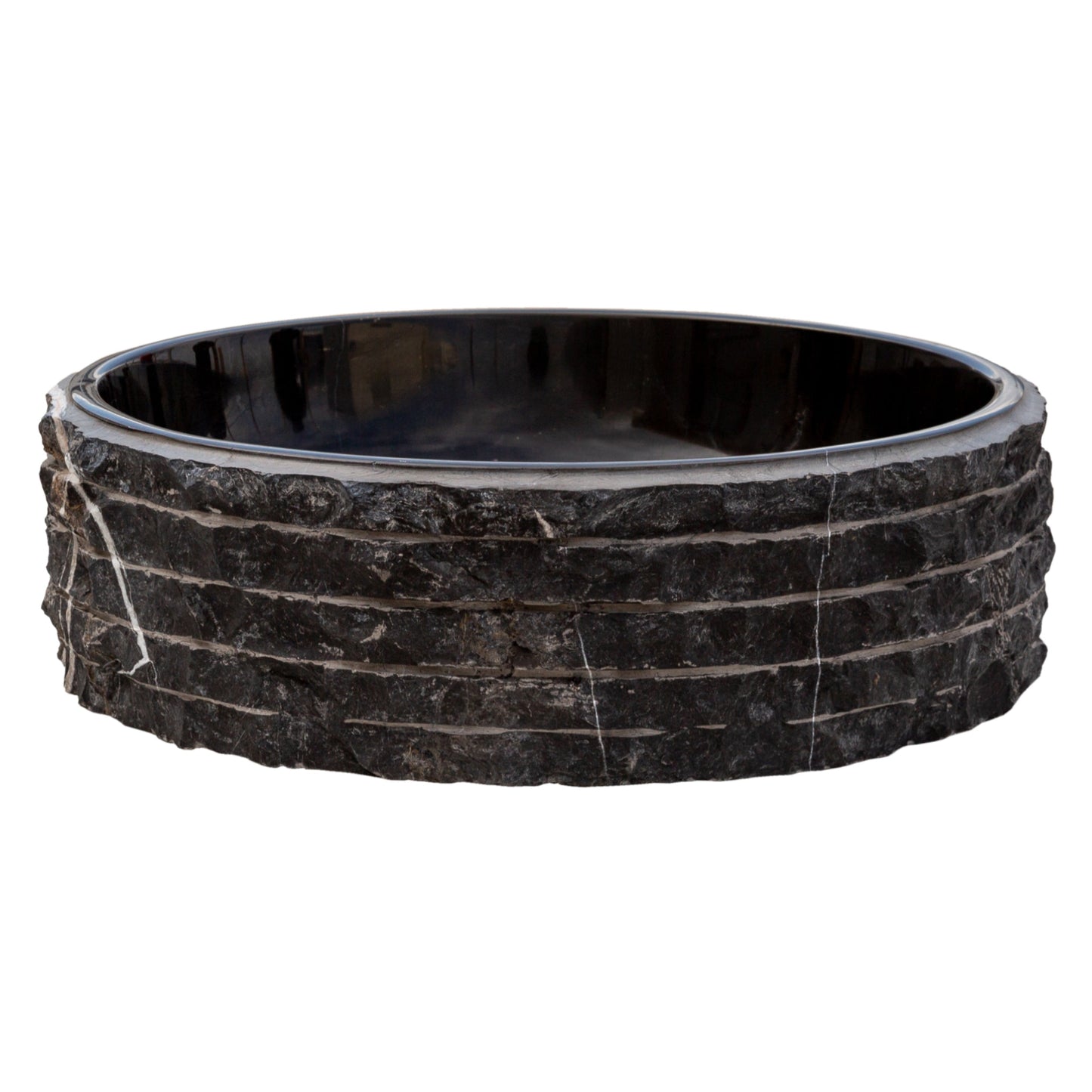 Toros Black Marble Rustic Above Vanity Round Bathroom Sink (D)16" (H)5"