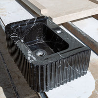 Toros Black Marble Rectangular Wall-mount Bathroom Sink Polished (W)12" (L)19" (H)7"