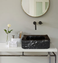 Toros Black Marble Rectangular Wall-mount Bathroom Sink Polished (W)12" (L)19" (H)7"