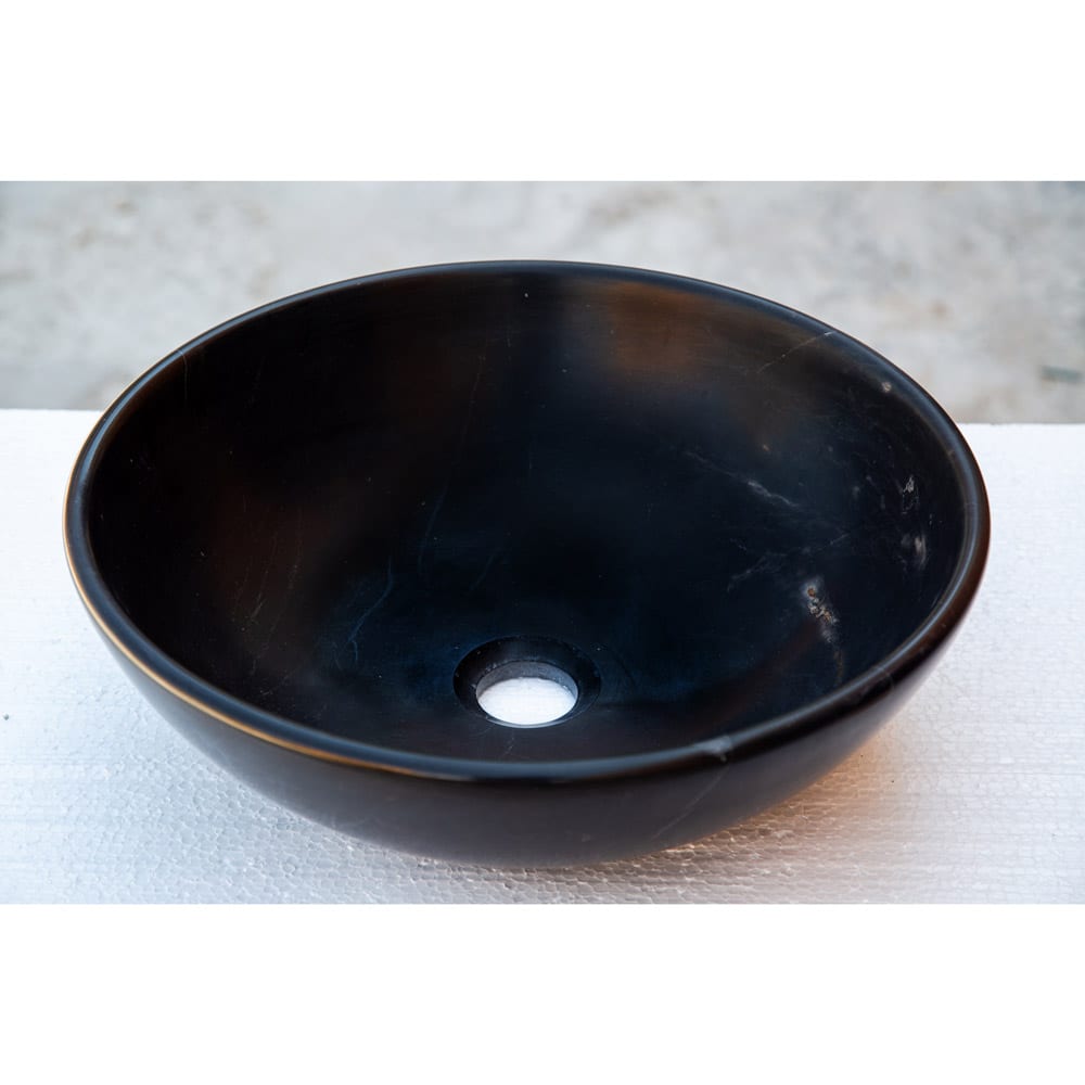 Toros Black Natural Stone Marble Above Vanity Bathroom Sink Semi-Polished (D)16" (H)6"