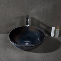 Toros Black Natural Stone Marble Above Vanity Bathroom Sink Semi-Polished (D)16" (H)6"