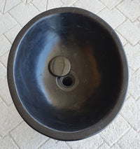 Toros Black Marble Natural Stone Stand-Alone Pedestal Oval Top Sink (W)17" (L)20" (H)33.5"