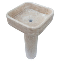 Troia Light Travertine Pedestal Stand-alone Sink Honed and Filled (W)15" (L)16" (H)33.5"