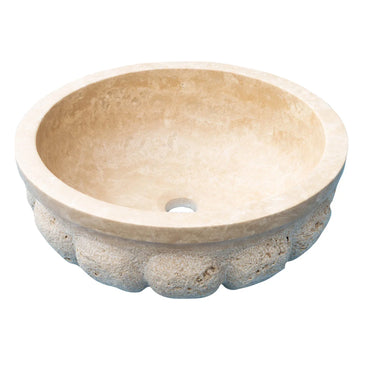 Troia Light Travertine Natural Stone Pumpkin Shape Above Vanity Bathroom Vessel Sink