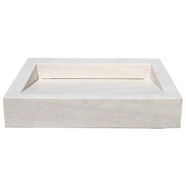 White Limestone Rectangular Hidden Drain Bathroom Above-vanity Sink (W)18" (L)21.4"