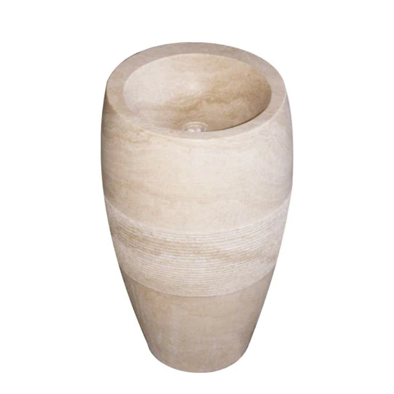 Troia Light 3 piece Travertine Pedestal Stand-alone Sink Curved Honed (D)16" (H)33.5"