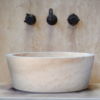 Troia Light Travertine Natural Stone Above Vanity Tapered Bathroom Sink (D)16" (H)6"