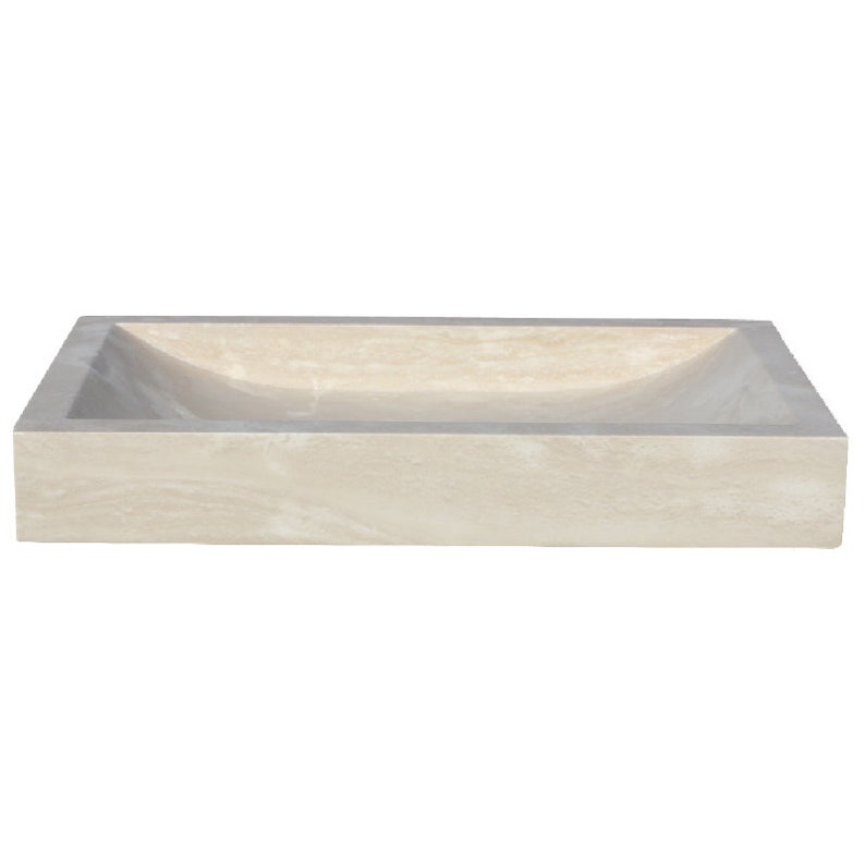 Troia Light Travertine Rectangular Above Vanity Bathroom Vessel Sink (W)16" (L)27.5" (H)4"