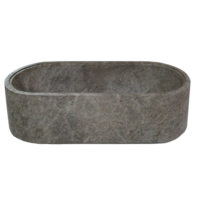 Tundra Gray Marble Bathtub Hand-carved from Solid Marble Block (W)29.5" (L)67" (H)19.5"