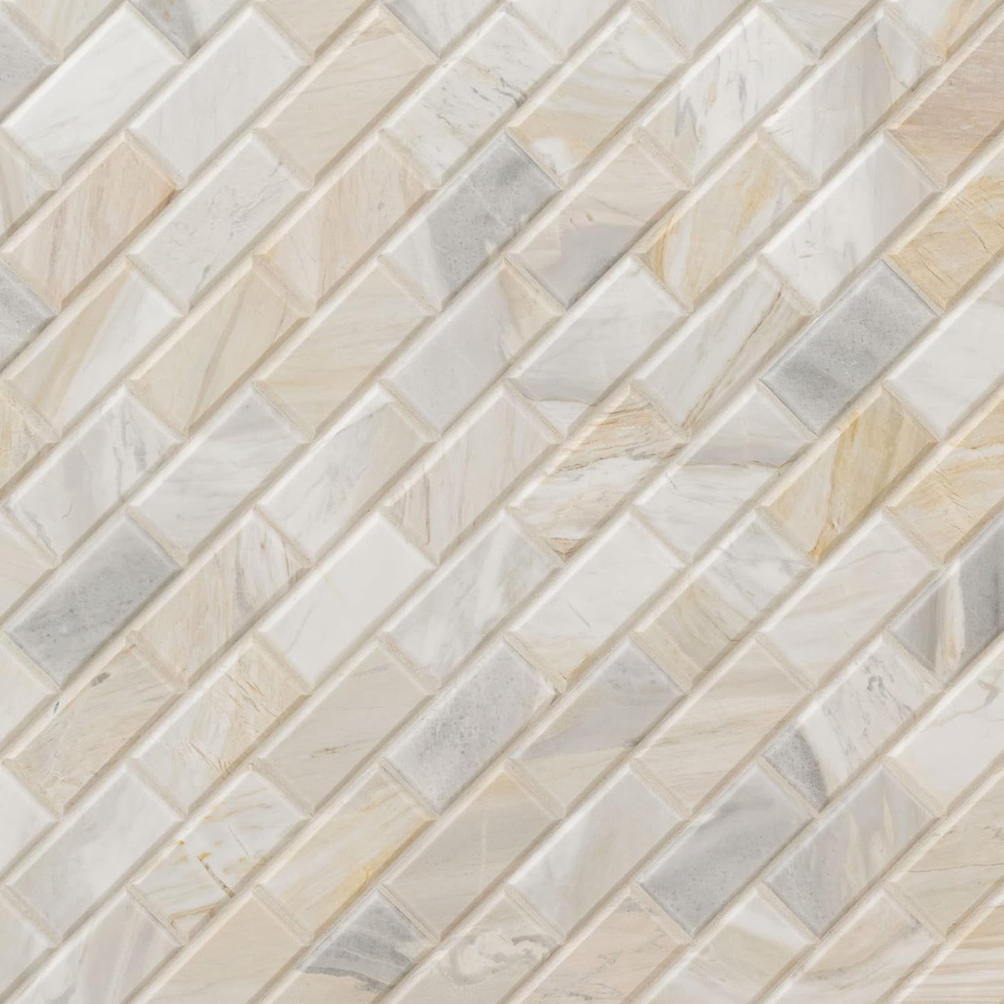 Aurora Gold 2x4" Beveled / Honed Marble Mesh Mounted Mosaic Tile - Industry Tile