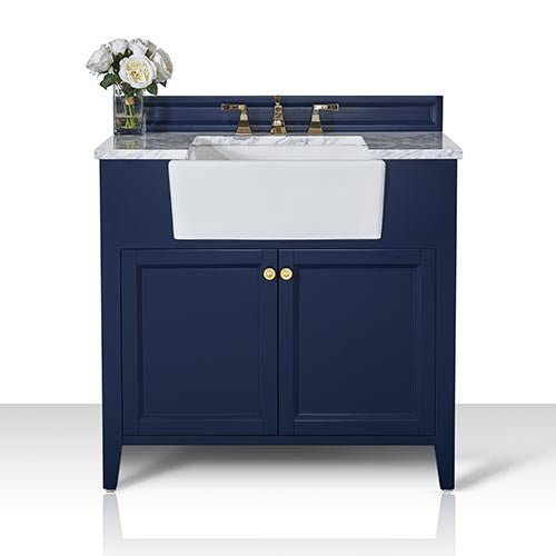 Adeline Bathroom Vanity with Farmhouse Sink and Carrara White Marble Top Cabinet Set