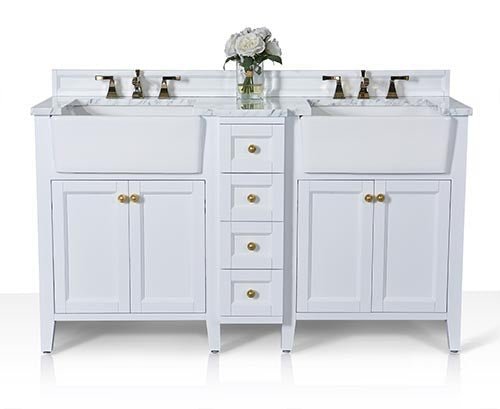 Adeline Bathroom Vanity with Farmhouse Sink and Carrara White Marble Top Cabinet Set