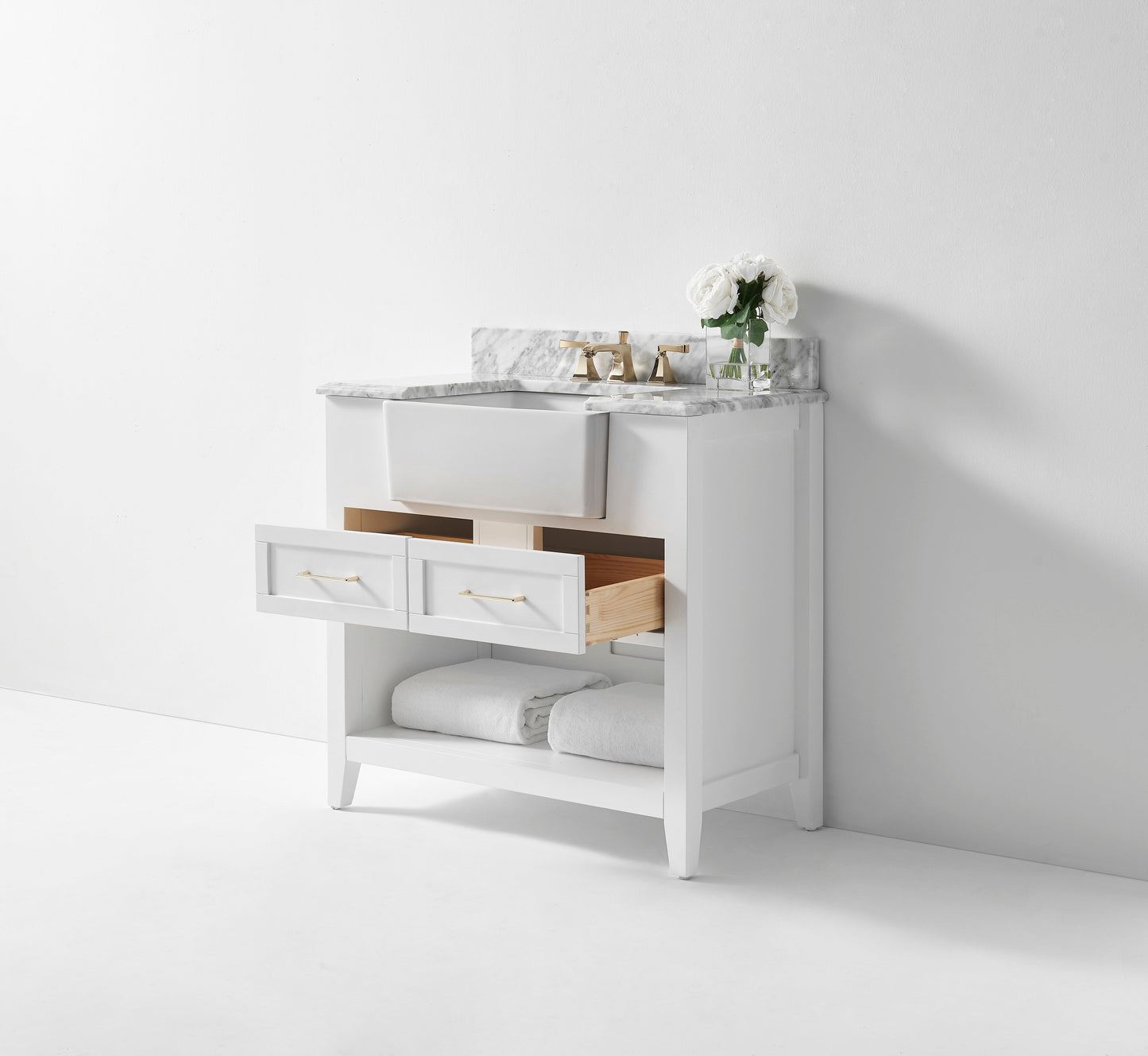 Hayley Bathroom Vanity with Sink and Carrara White Marble Top Cabinet Set