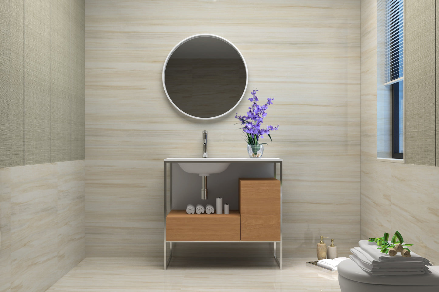 Tory Bathroom Vanity with Solid Surface Top Cabinet Set with Mirror