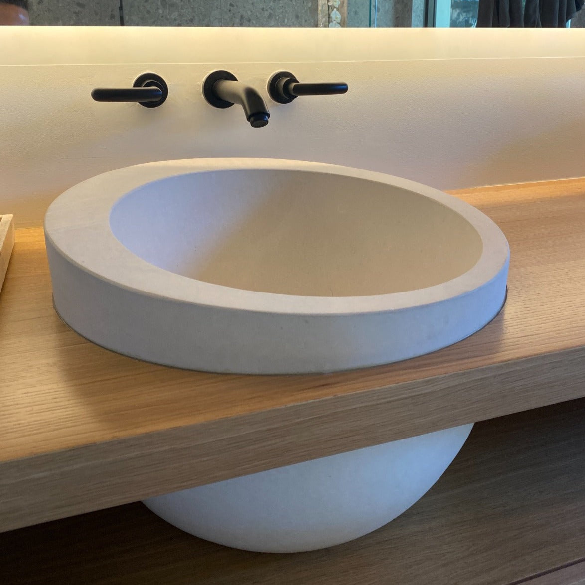 White Limestone Natural Stone Sloped Rim Above Vanity Bathroom Sink