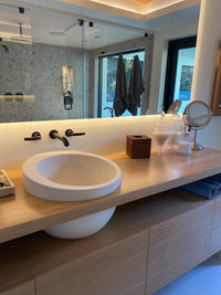 White Limestone Natural Stone Sloped Rim Above Vanity Bathroom Sink