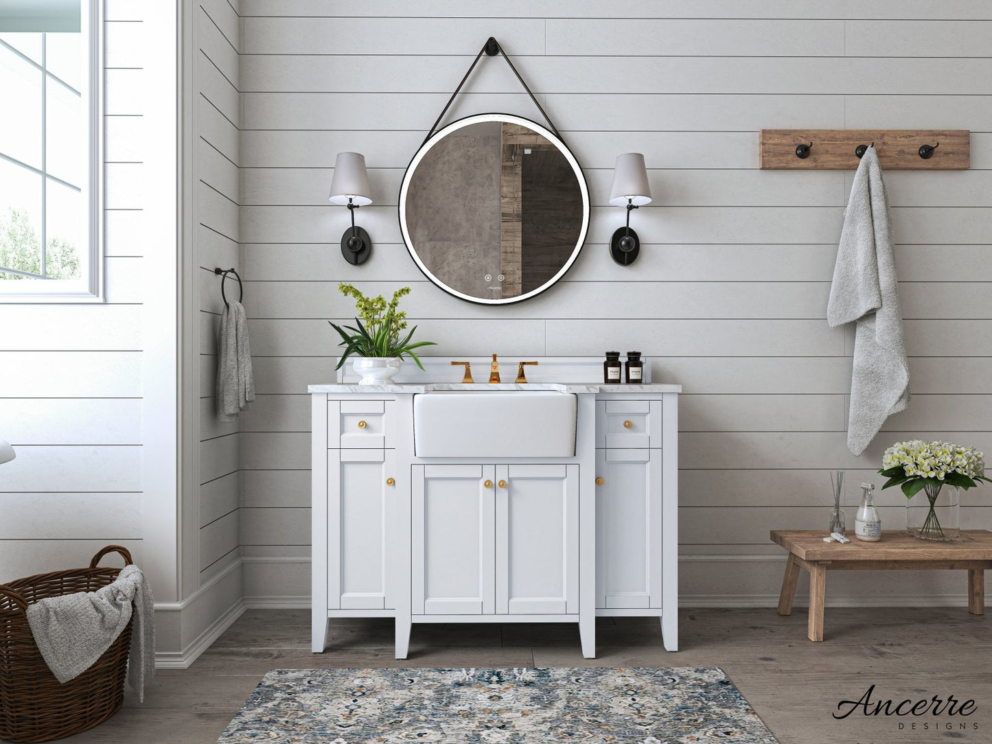 Adeline Bathroom Vanity with Farmhouse Sink and Carrara White Marble Top Cabinet Set