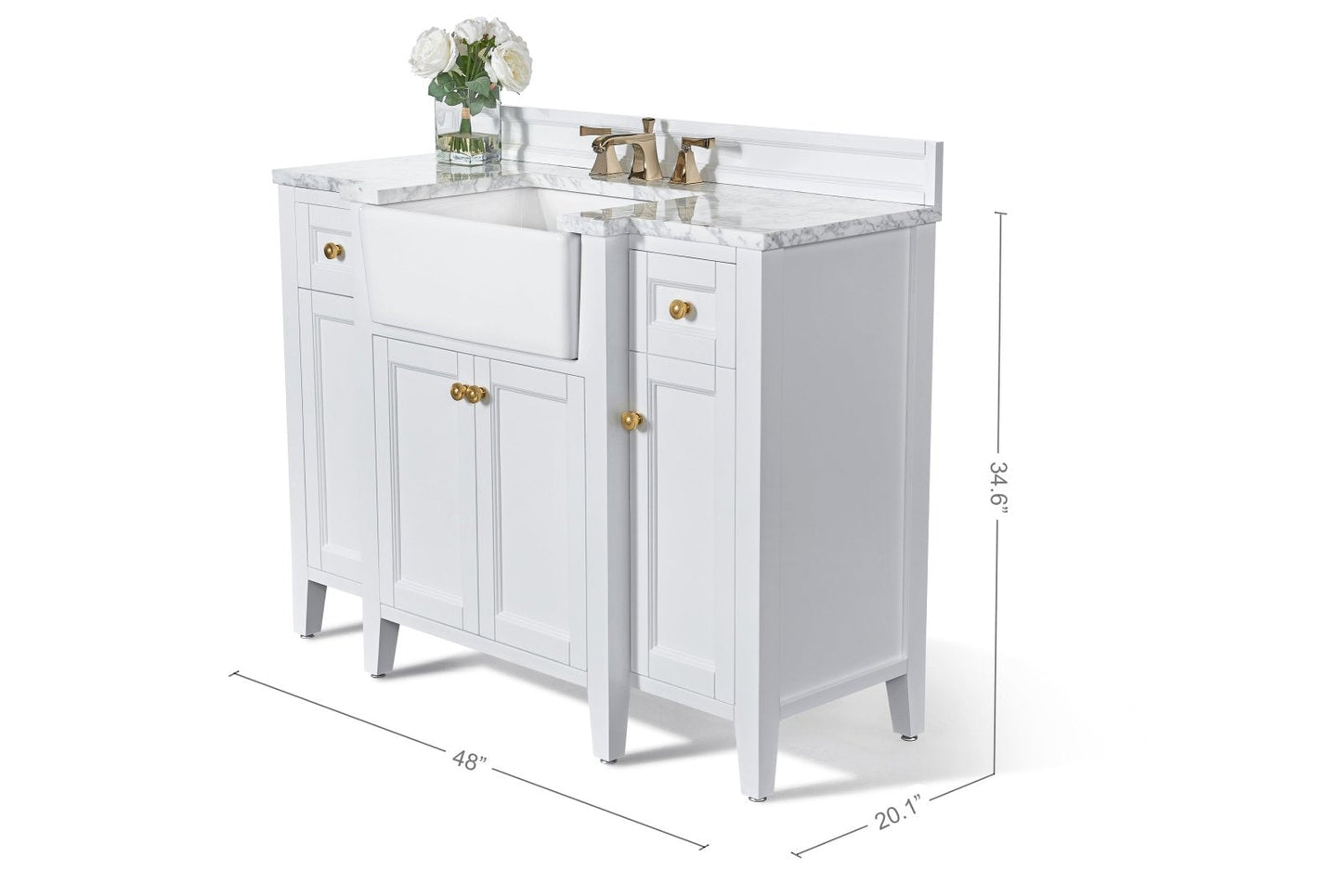 Adeline Bathroom Vanity with Farmhouse Sink and Carrara White Marble Top Cabinet Set