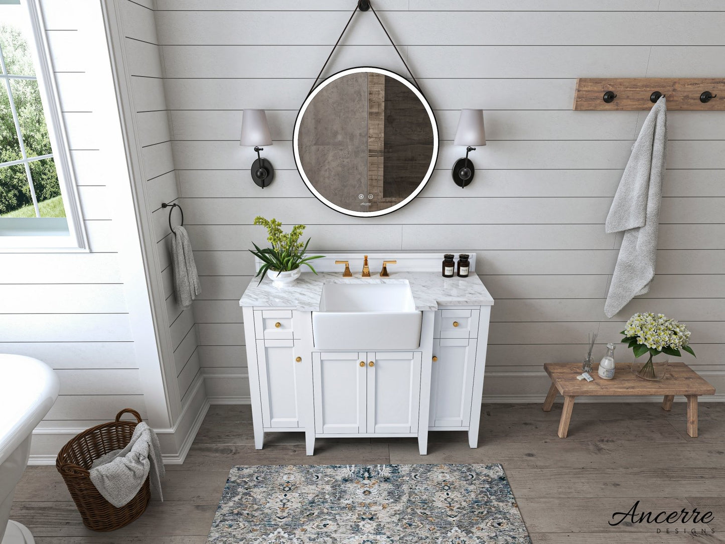 Adeline Bathroom Vanity with Farmhouse Sink and Carrara White Marble Top Cabinet Set