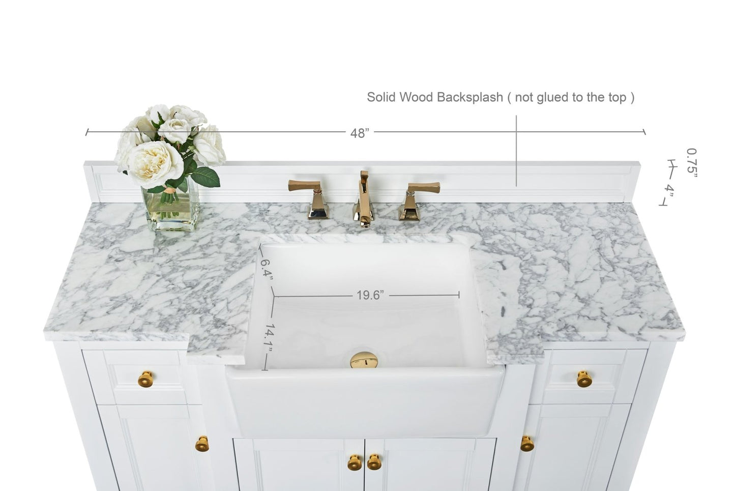 Adeline Bathroom Vanity with Farmhouse Sink and Carrara White Marble Top Cabinet Set