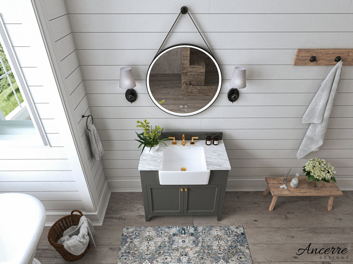 Adeline Bathroom Vanity with Farmhouse Sink and Carrara White Marble Top Cabinet Set