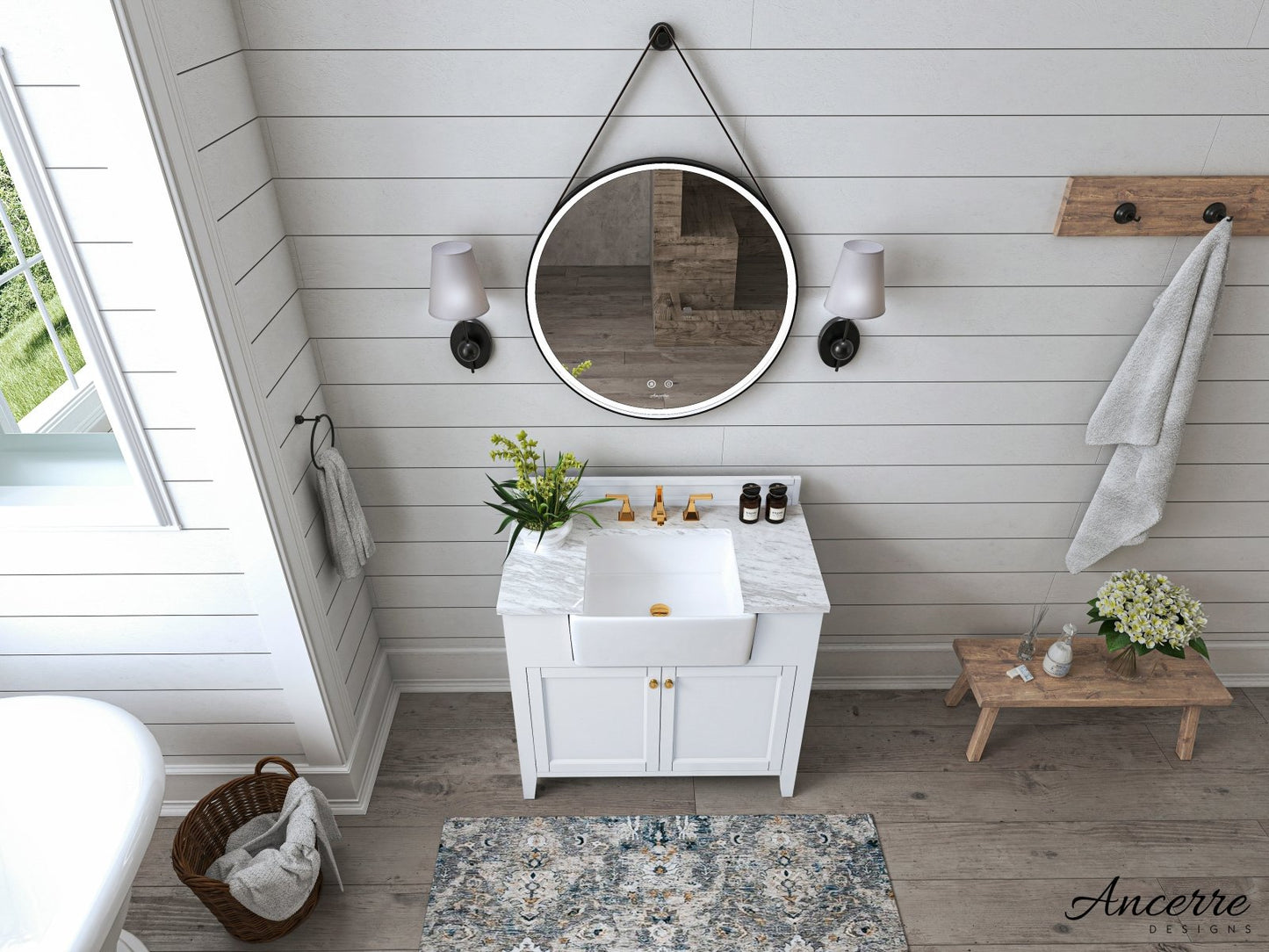 Adeline Bathroom Vanity with Farmhouse Sink and Carrara White Marble Top Cabinet Set