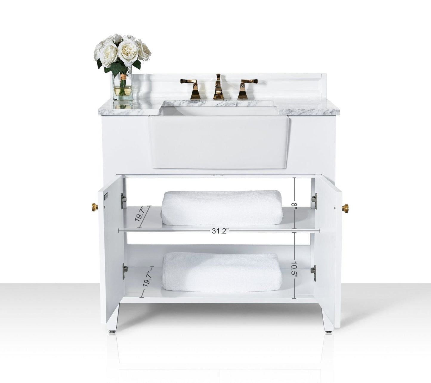 Adeline Bathroom Vanity with Farmhouse Sink and Carrara White Marble Top Cabinet Set