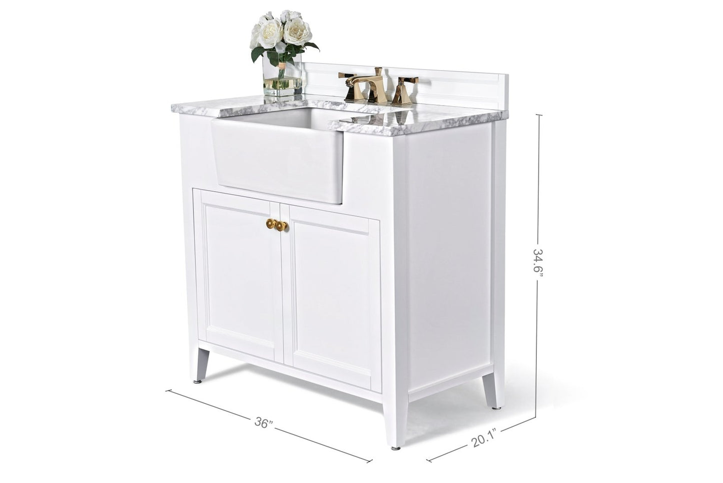 Adeline Bathroom Vanity with Farmhouse Sink and Carrara White Marble Top Cabinet Set