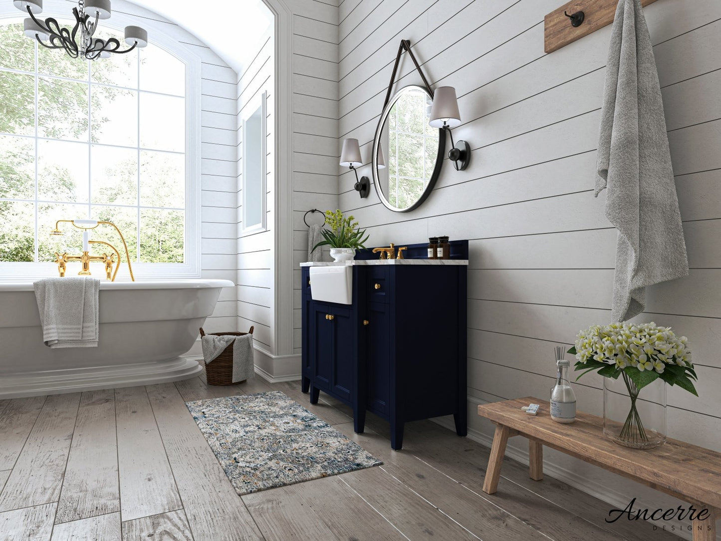 Adeline Bathroom Vanity with Farmhouse Sink and Carrara White Marble Top Cabinet Set