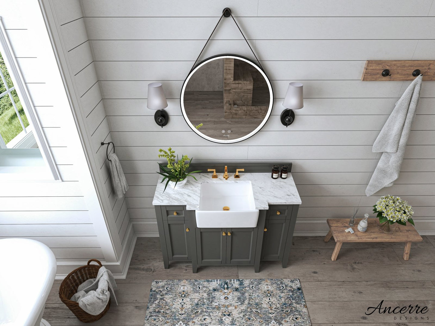 Adeline Bathroom Vanity with Farmhouse Sink and Carrara White Marble Top Cabinet Set