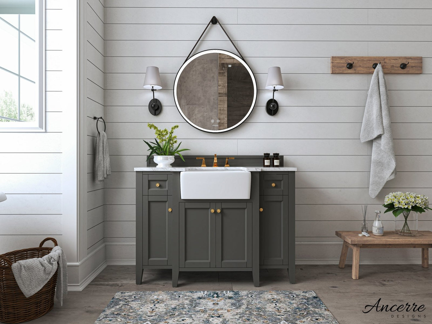 Adeline Bathroom Vanity with Farmhouse Sink and Carrara White Marble Top Cabinet Set