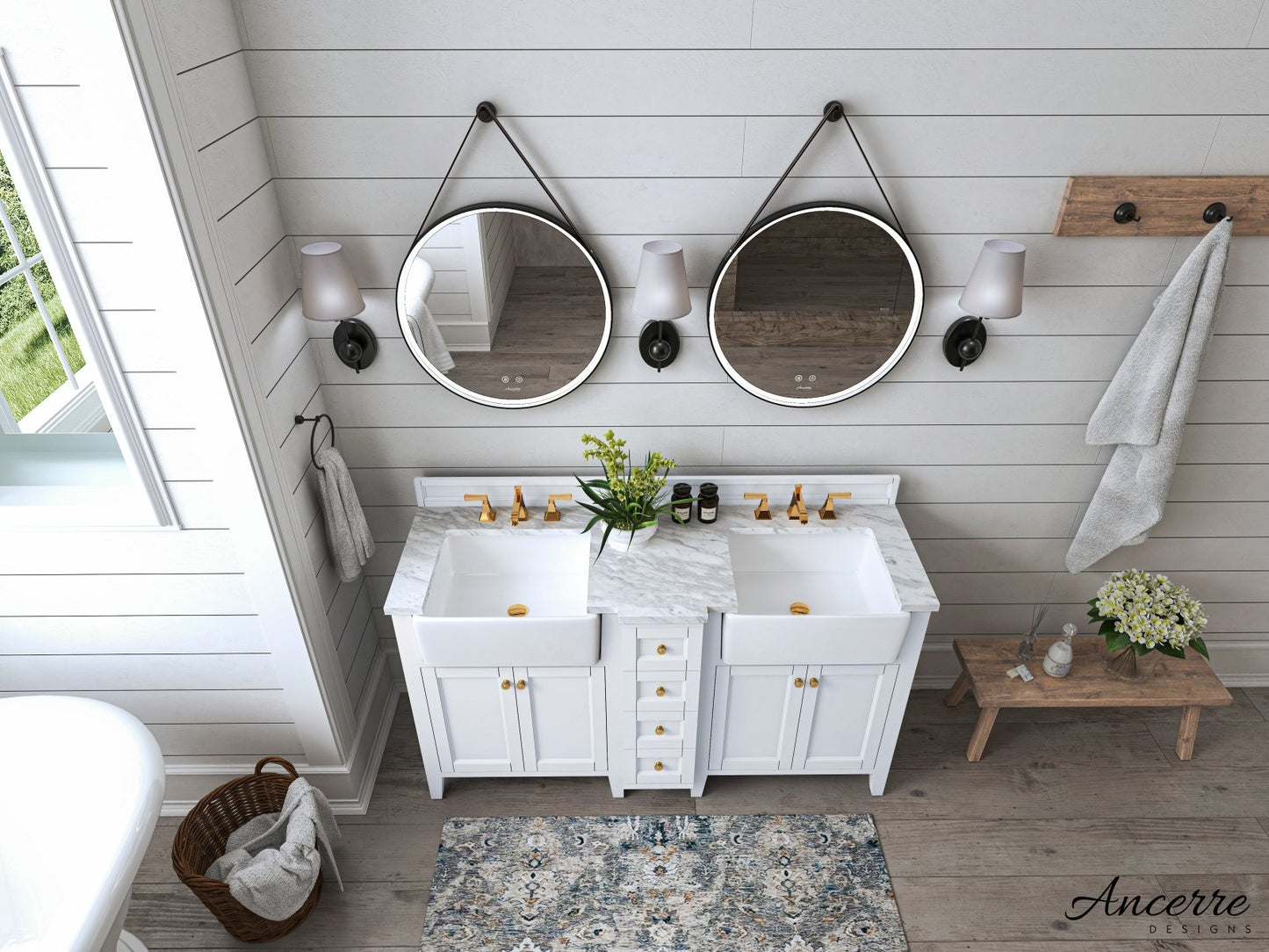 Adeline Bathroom Vanity with Farmhouse Sink and Carrara White Marble Top Cabinet Set