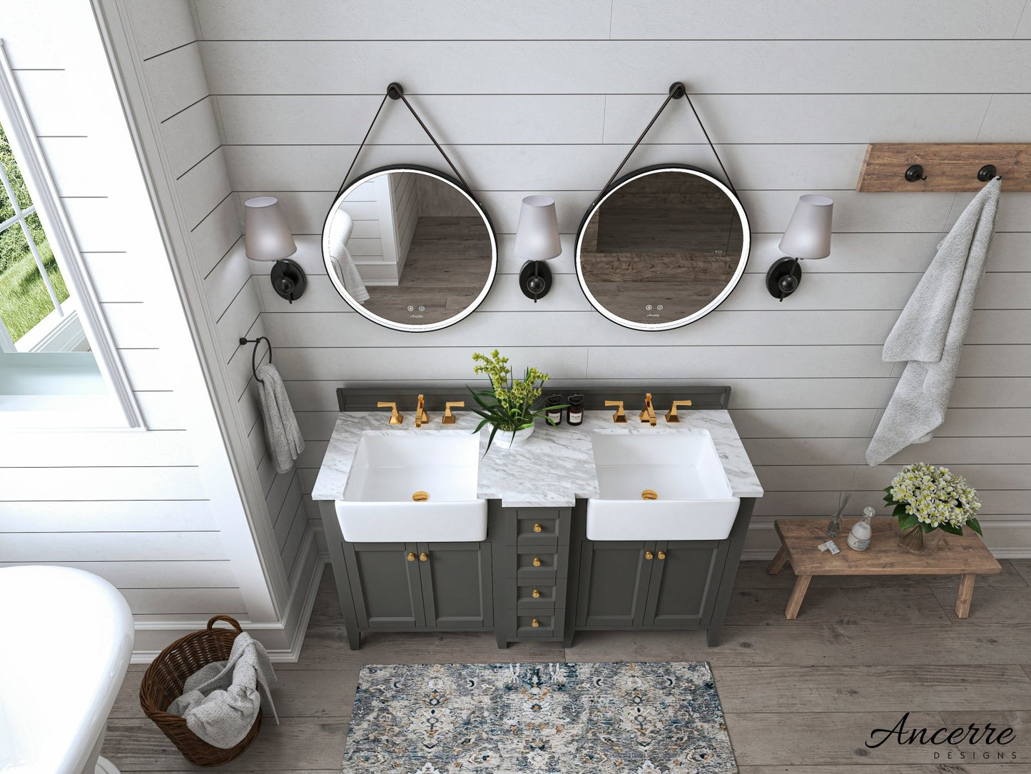 Adeline Bathroom Vanity with Farmhouse Sink and Carrara White Marble Top Cabinet Set