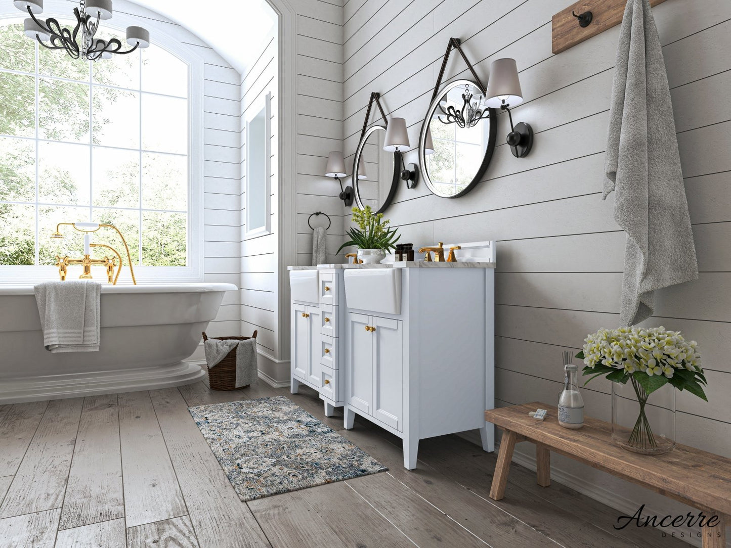 Adeline Bathroom Vanity with Farmhouse Sink and Carrara White Marble Top Cabinet Set