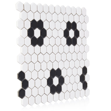 Blossom Hex White w/ Black 1-Inch Flower Mosaic Tile - 20 pcs per case - Industry Tile