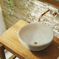 Beige Travertine Natural Stone Above Vanity Vessel Sink Honed and Filled (D)16" (H)6"