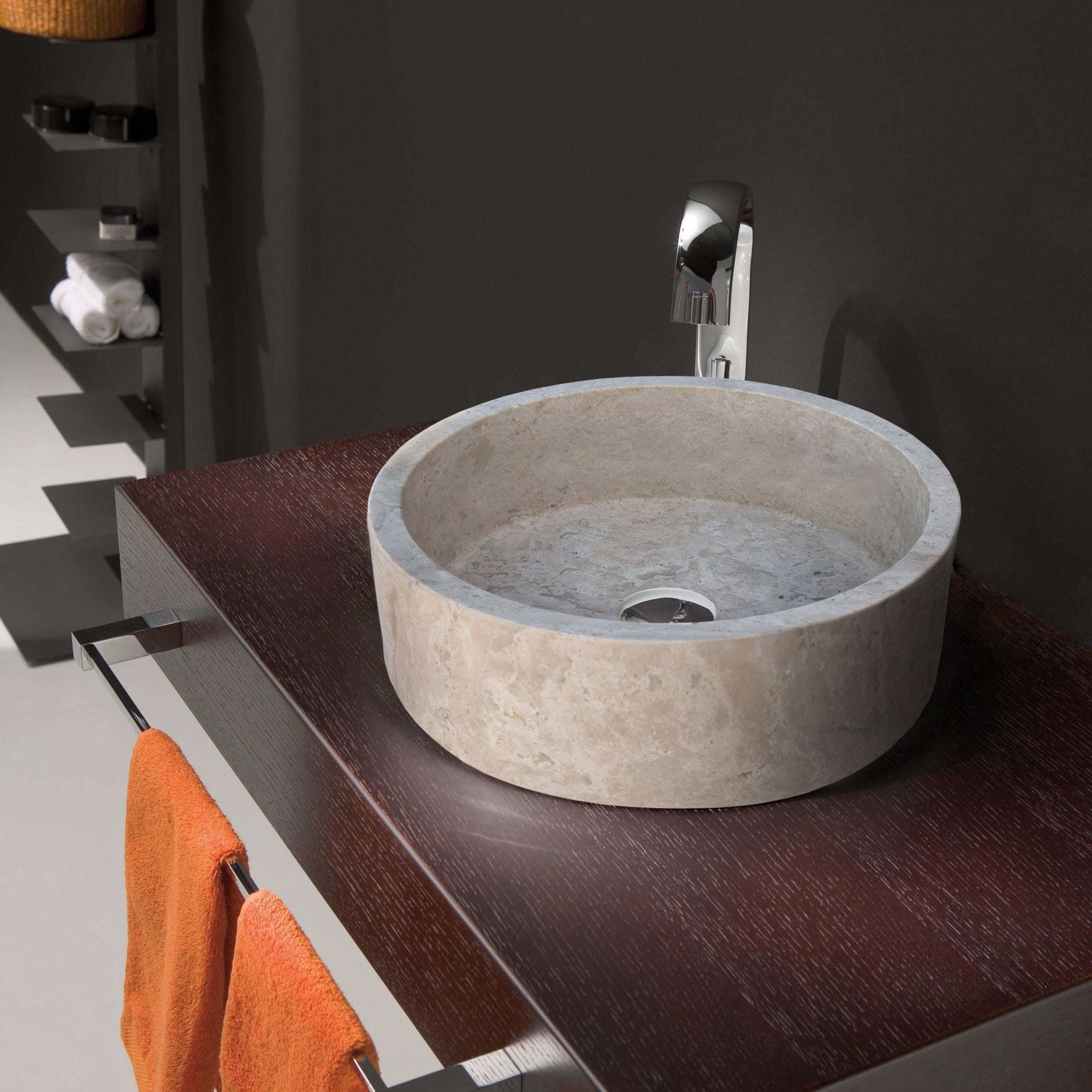 Natural Stone Beige Travertine Above Vanity Bathroom Sink Honed (D)16" (H)6"