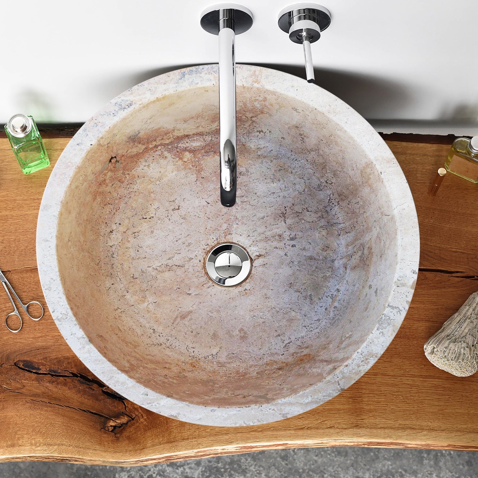 Natural Stone Beige Travertine Self-Rimming Above vanity or Drop-in Bathroom Sink