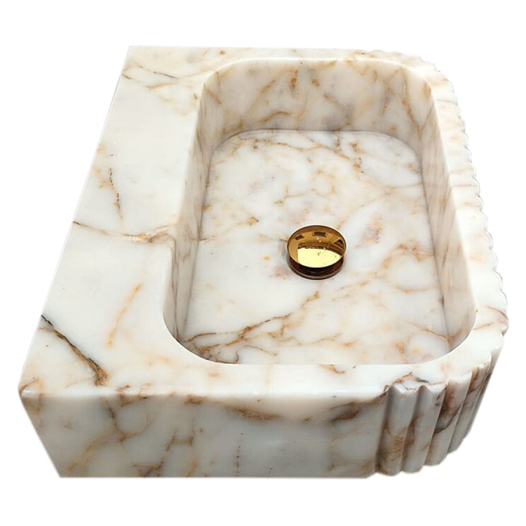 Calacatta Gold Marble Wall-mount Bathroom Vanity Sink Fluted (W)16" (L)20" (H)6"