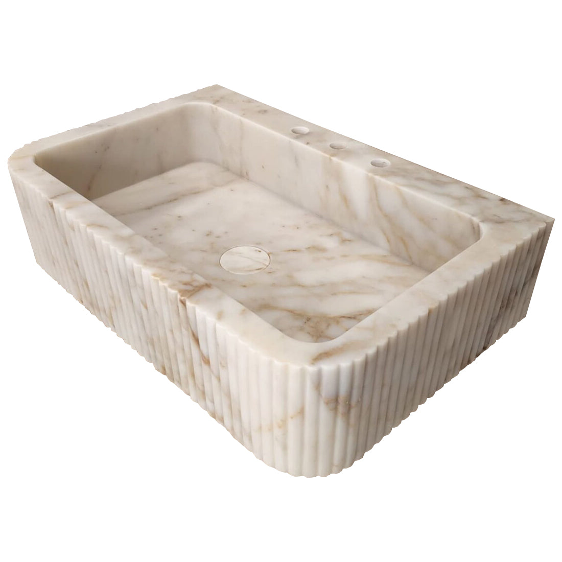 Calacatta Gold Marble Wall-mount Bathroom Vanity Sink Fluted (W)18" (L)30" (H)8"