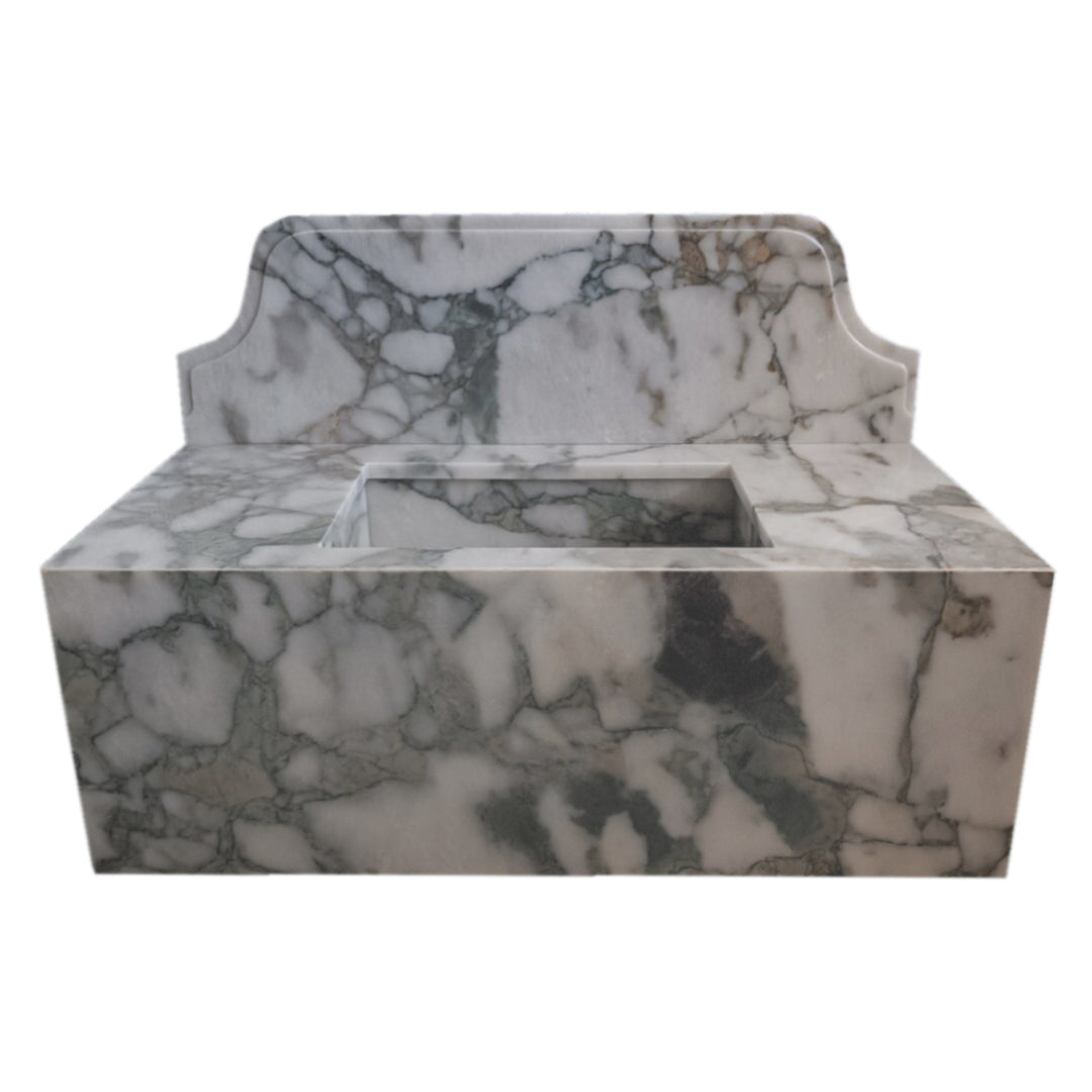 Calacatta Verde Marble Rectangular Wall-mount Bathroom Sink with 10" Backsplash (W)16" (L)34" (H)12"