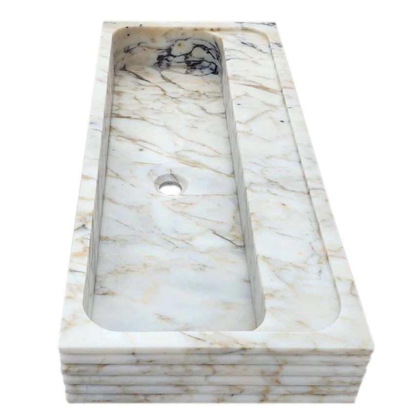 Calacatta Viola Gold Marble Wall-mount Bathroom Sink Horizontal Fluted (W)16" (W)36" (H)5"