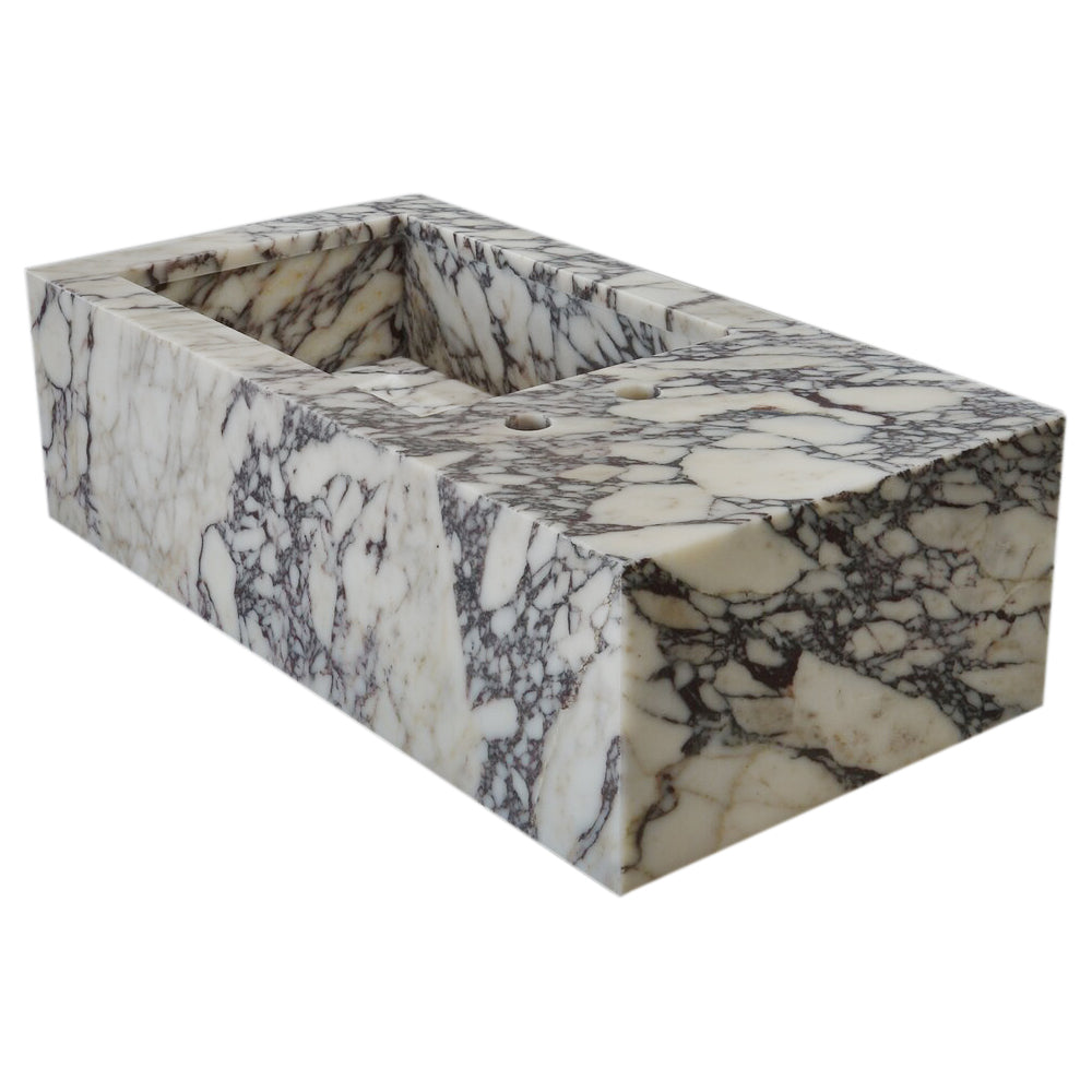 Calacatta Viola Marble Rectangular Wall-mount Bathroom Sink Side Faucet Holes (W)16" (L)32" (H)9"