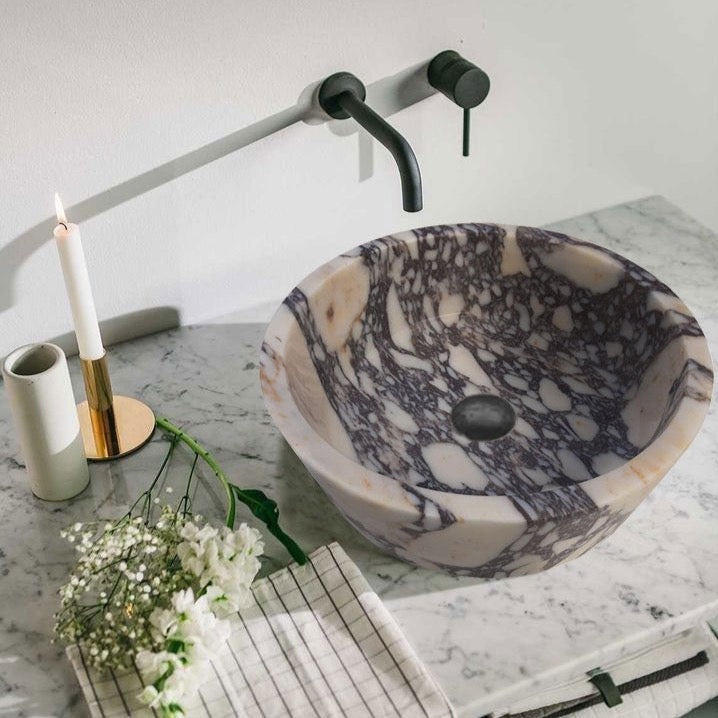 Calacatta Viola Marble Tapered Above Vanity Bathroom Sink Honed/Matte (D)16" (H)6"