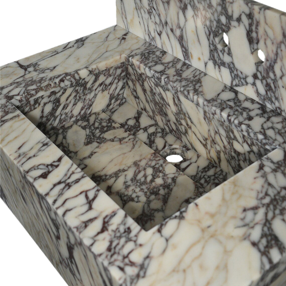 Calacatta Viola Marble Rectangular Wall-mount Bathroom Sink with 8" Backsplash (W)21" (L)34" (H)10"